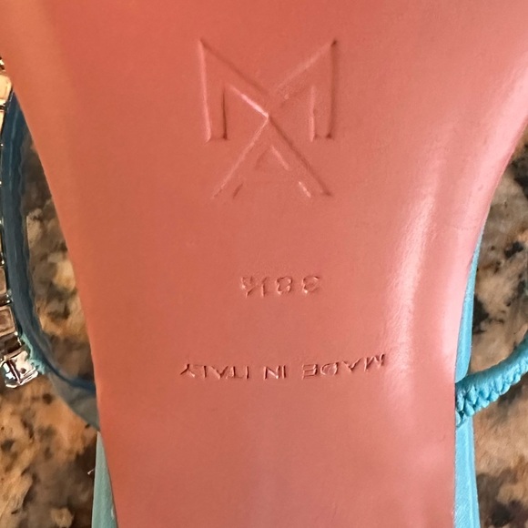 Amina Muaddi Gilda Glass Aqua Blue PVC Crystal Strap Mule Pumps - Picture 14 of 14